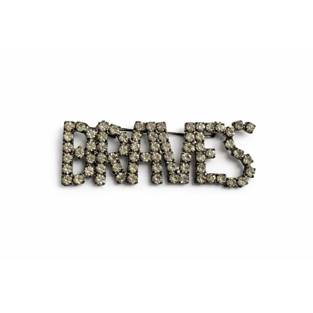 Vintage Atlanta Braves Rhinestone Brooch Sparkly Fan Pin Baseball MLB Silver Ton